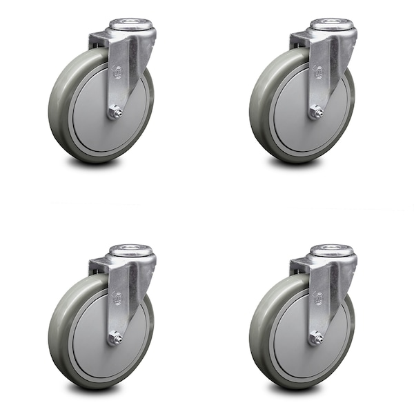 6 Inch Gray Polyurethane Wheel Swivel Bolt Hole Caster Set